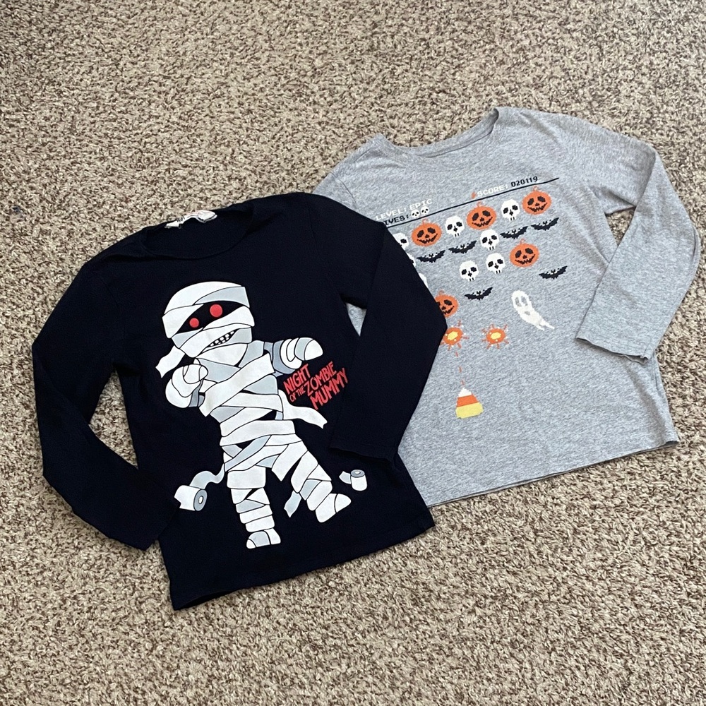 Kids Halloween Mummy and Pumpkin Graphic Long Sleeve Tees